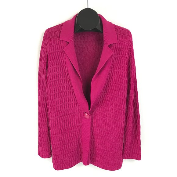 Jones New York Sweaters - Jones New York Knit Cardigan Women's Plus 1X Notch Collar Pink Button Closure